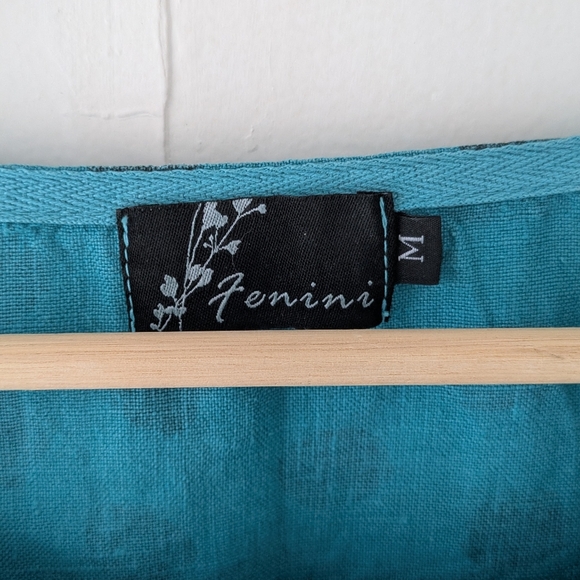 Fenini Short Sleeve Linen Polka Dot Teal Dress Size Medium - Picture 3 of 12